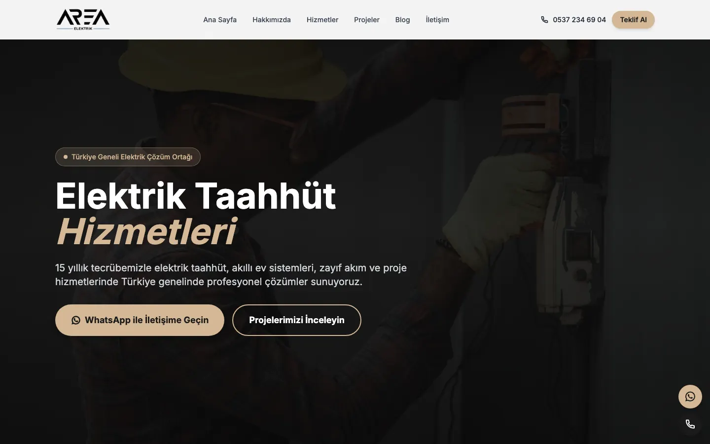 Area Elektrik: web sitesi görünümü