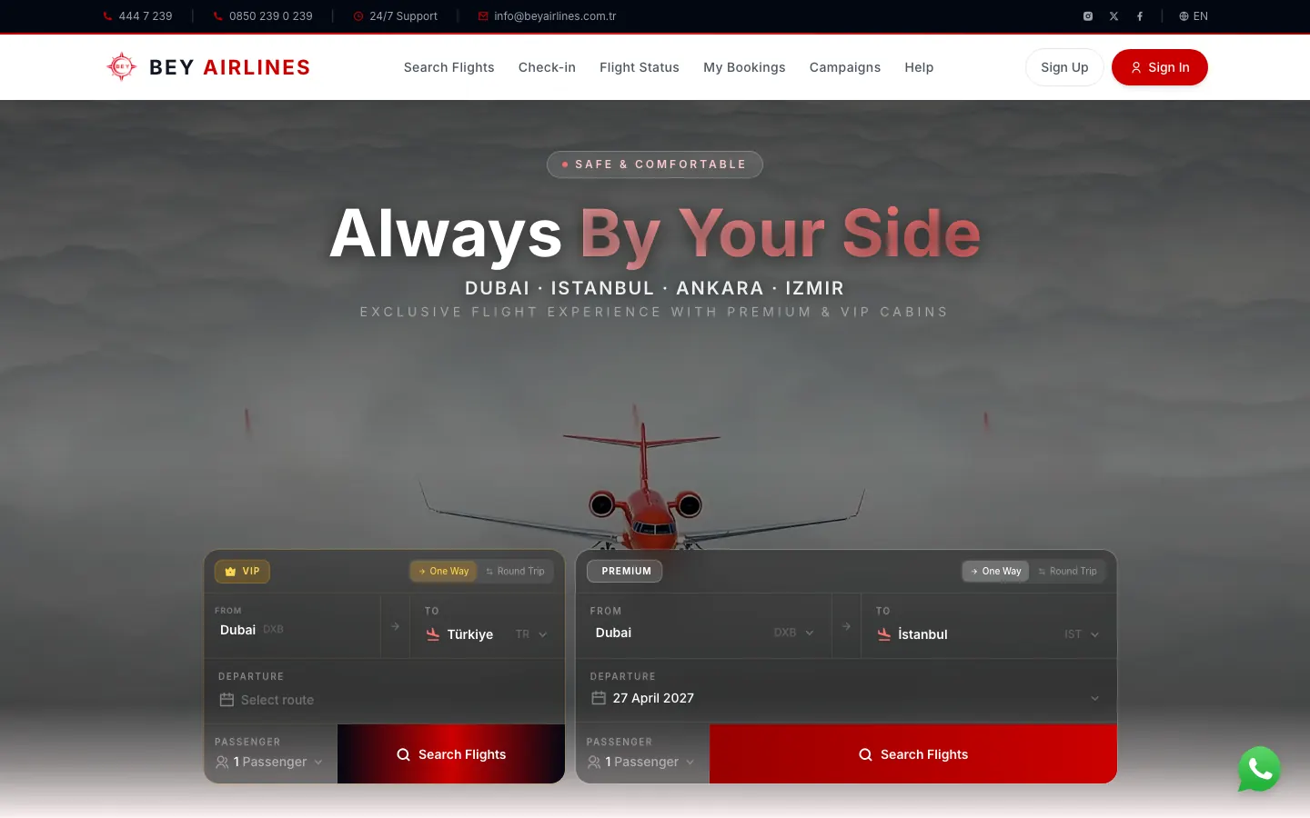 Bey Airlines: web sitesi görünümü