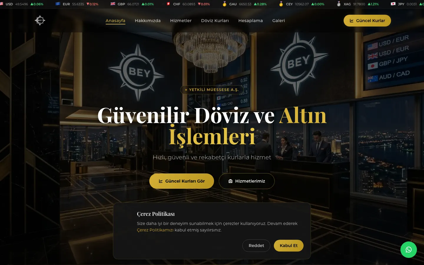 BEY Döviz: web sitesi görünümü