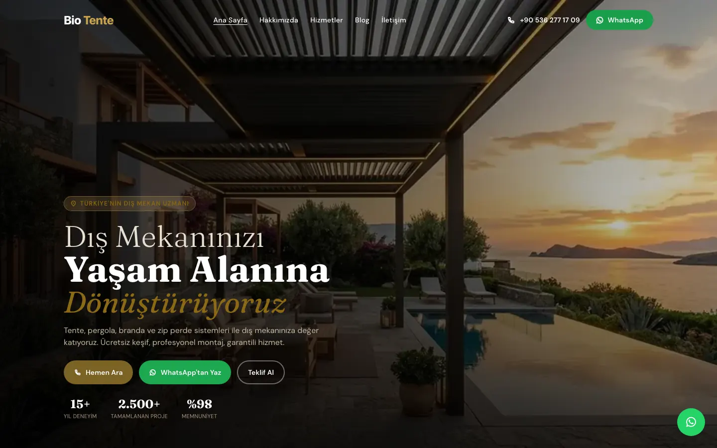 Biotente: web sitesi görünümü