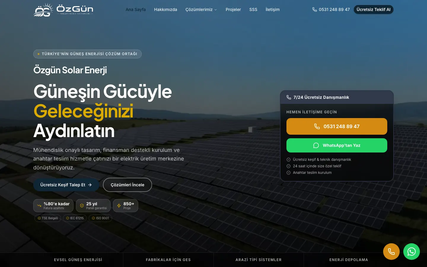 Özgün Solar Enerji: web sitesi görünümü